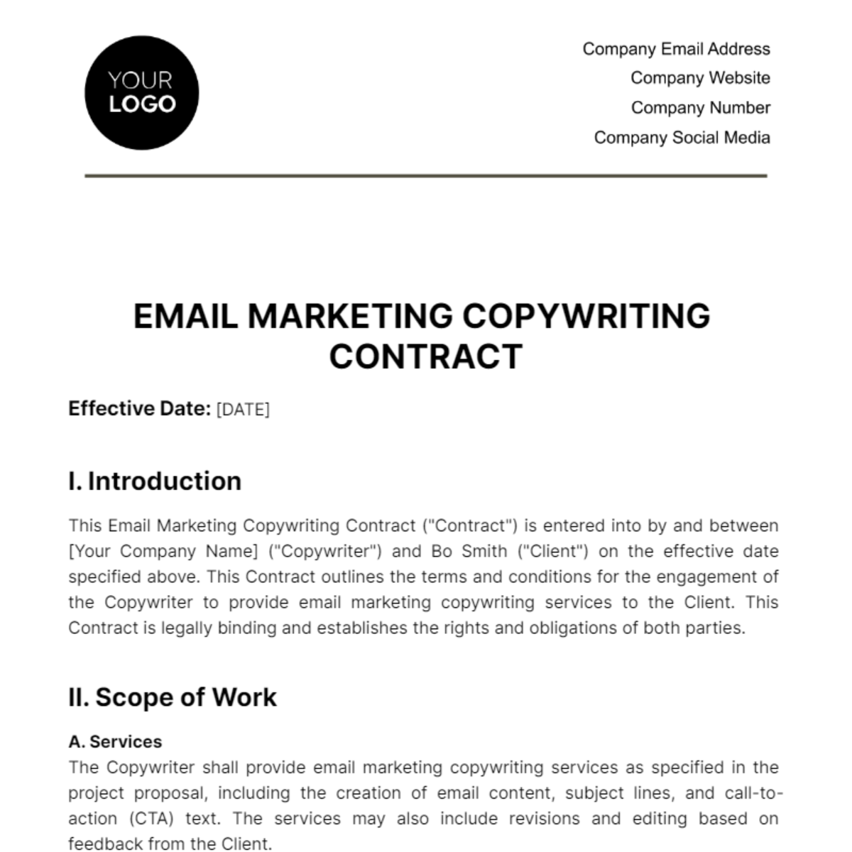 Email Marketing Copywriting Contract Template