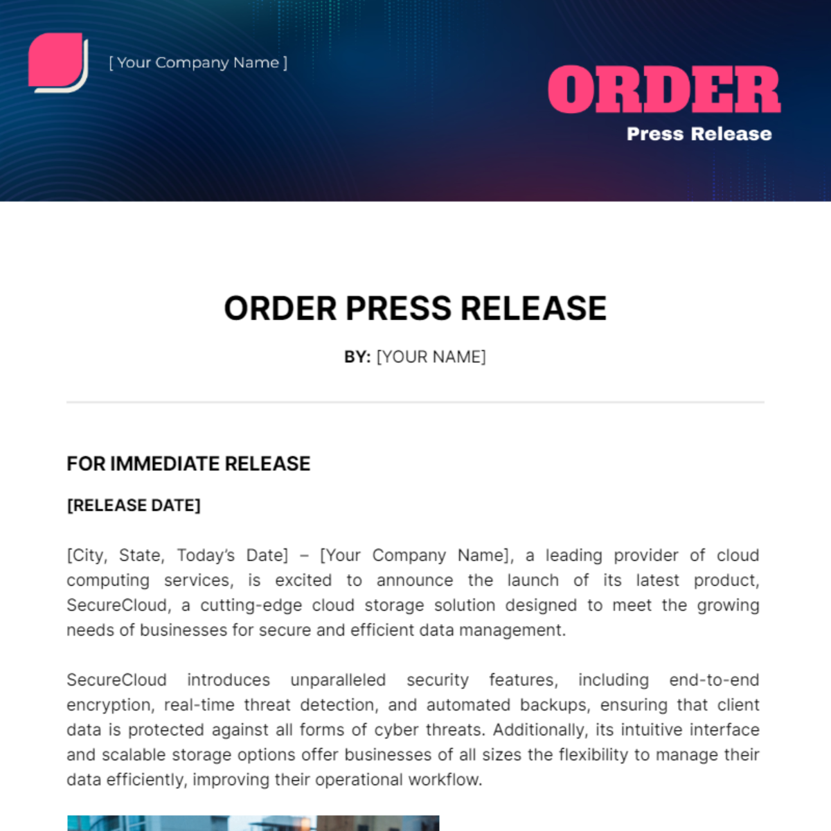 Order Press Release Template