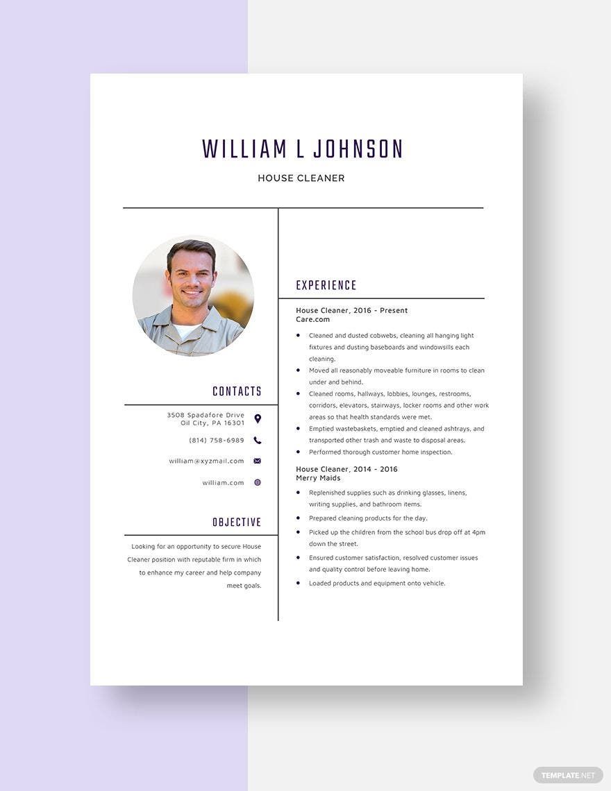 House Cleaner Resume in Word, Apple Pages