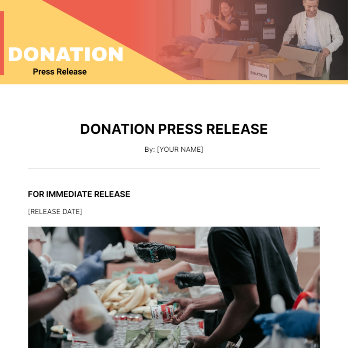 Donation Press Release Template