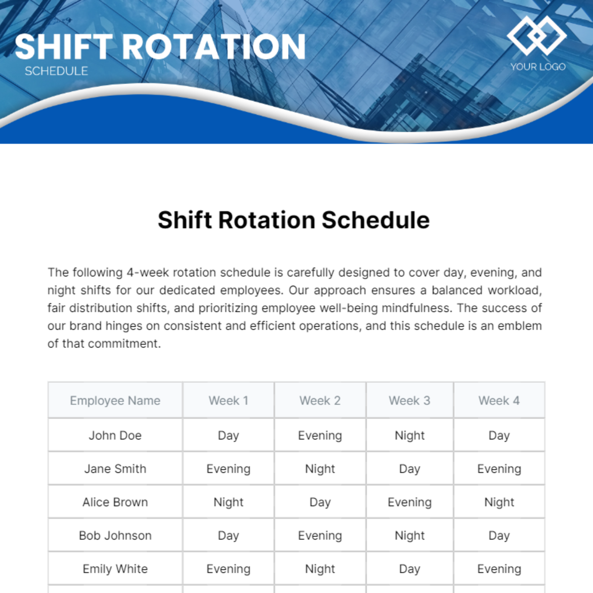 Shift Rotation Schedule Template