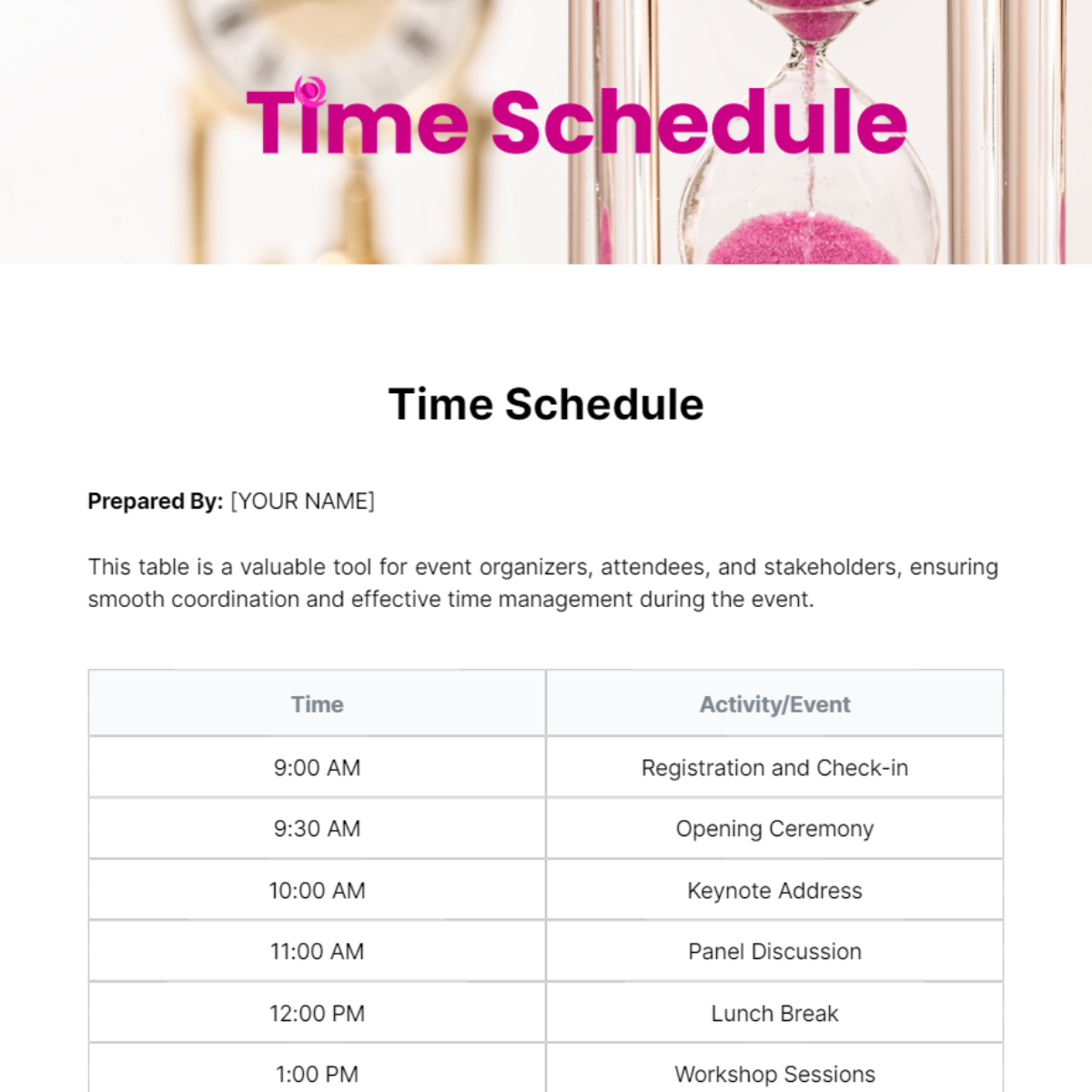 Free Time Schedule Template