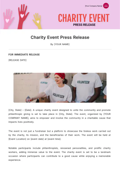 Free Charity Event Press Release Template to Edit Online