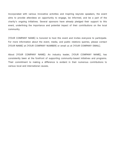 Free Charity Event Press Release Template to Edit Online