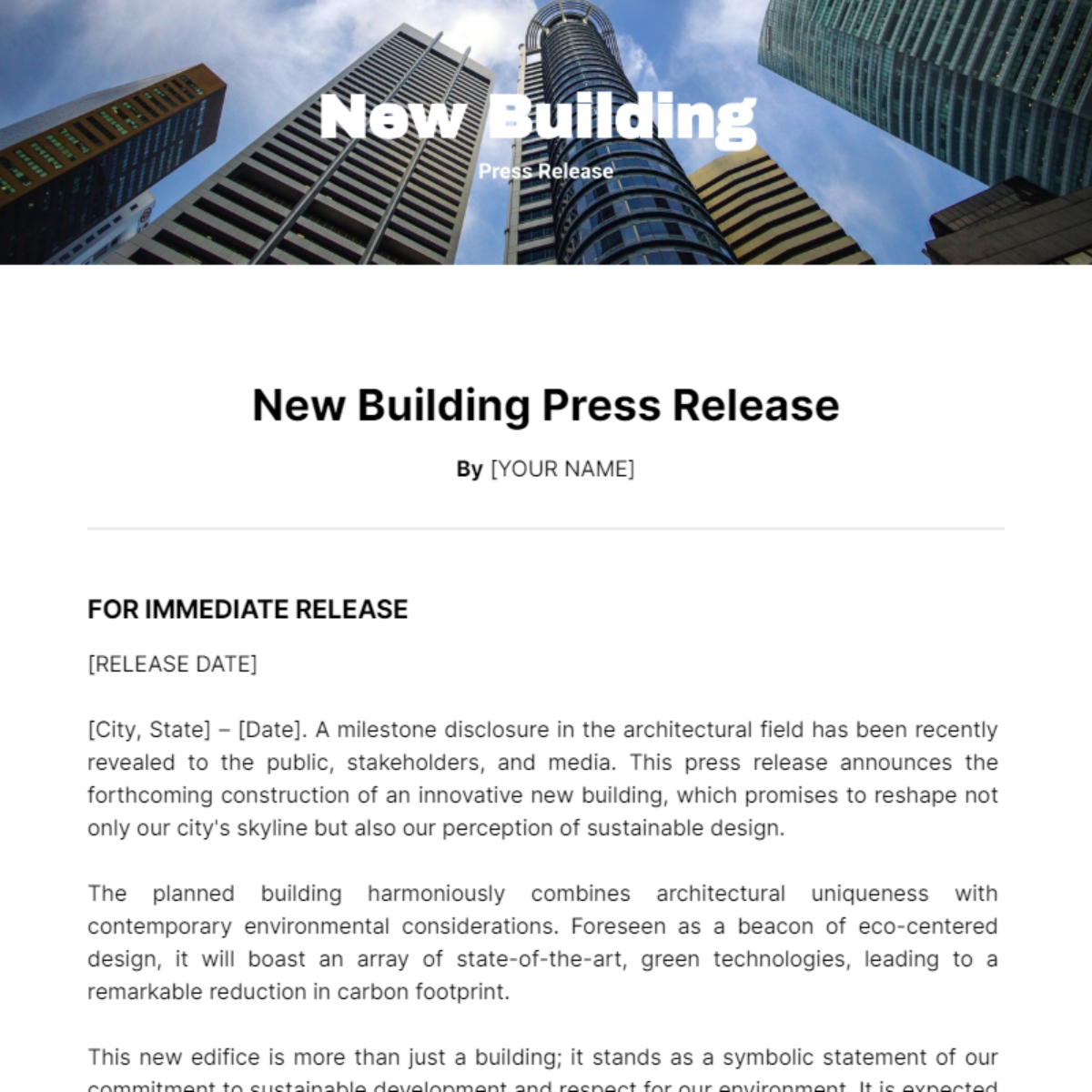 New Building Press Release Template