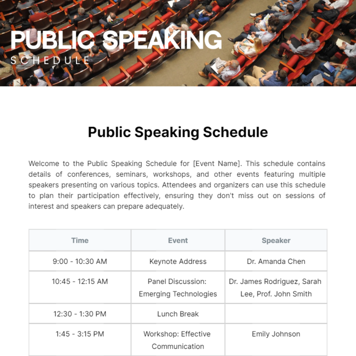 Free Public Speaking Schedule Template