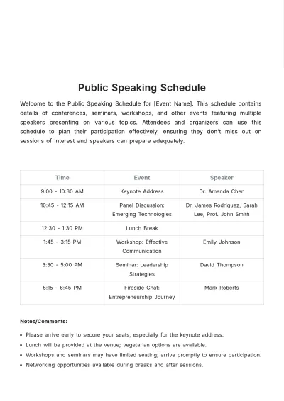 Free Public Speaking Schedule Template to Edit Online