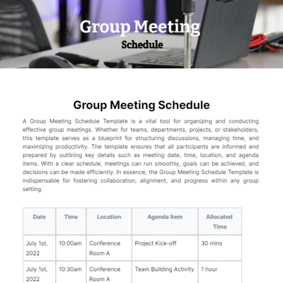 Free Group Meeting Schedule Template