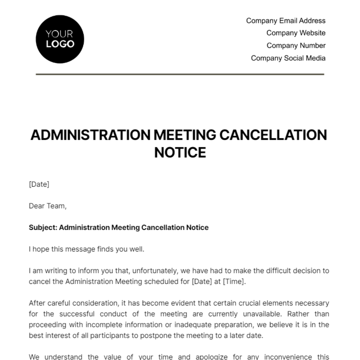 Administration Meeting Cancellation Notice Template - Edit Online ...