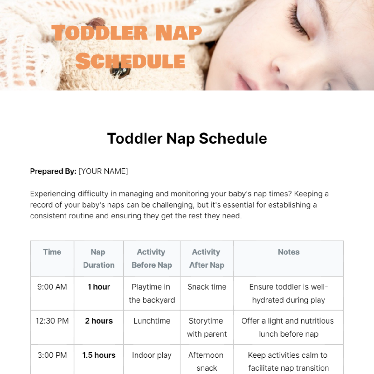 Free Toddler Nap Schedule Template