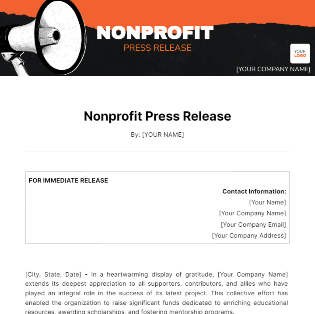 Nonprofit Press Release Template