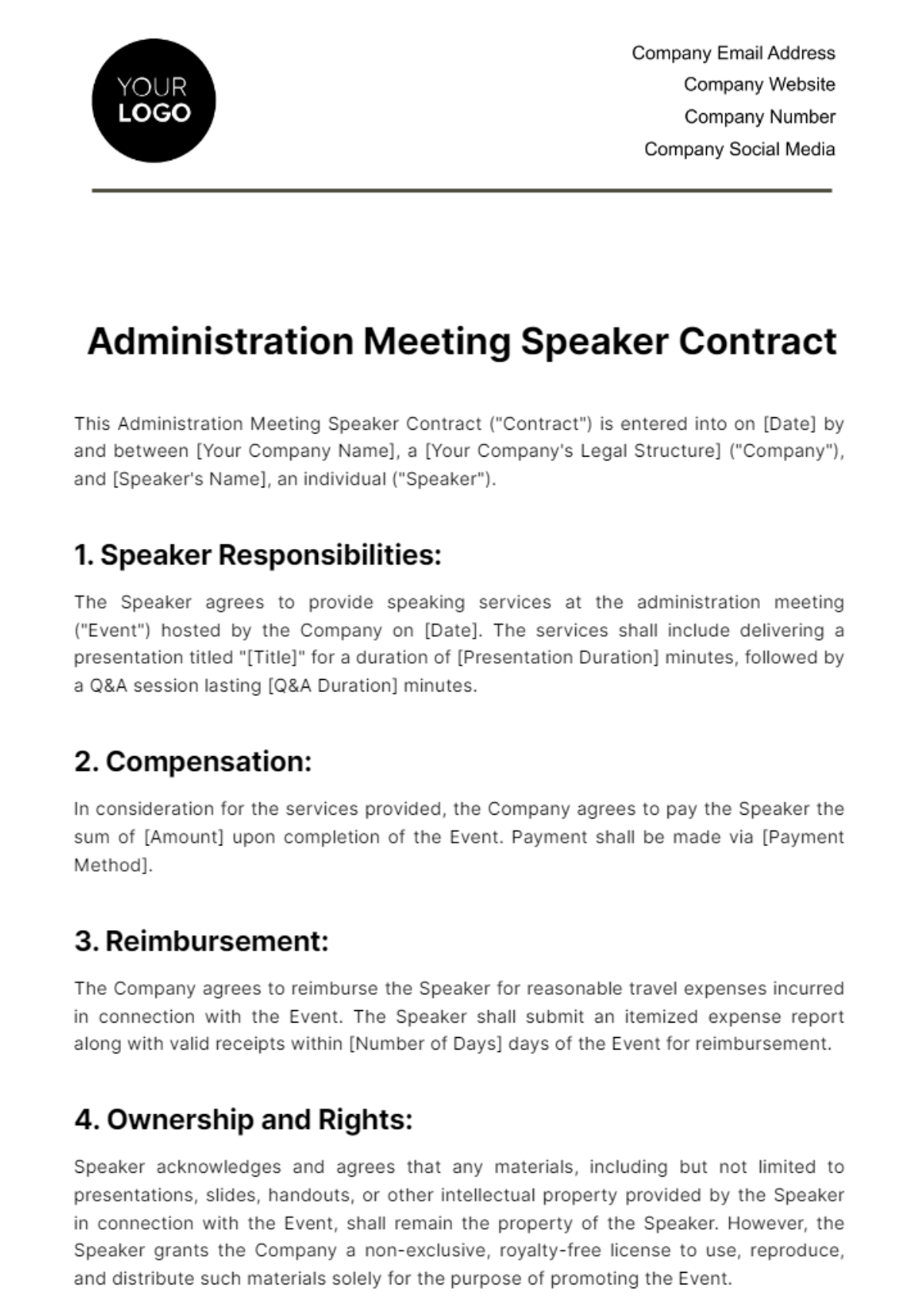 Free Administration Meeting Speaker Contract Template