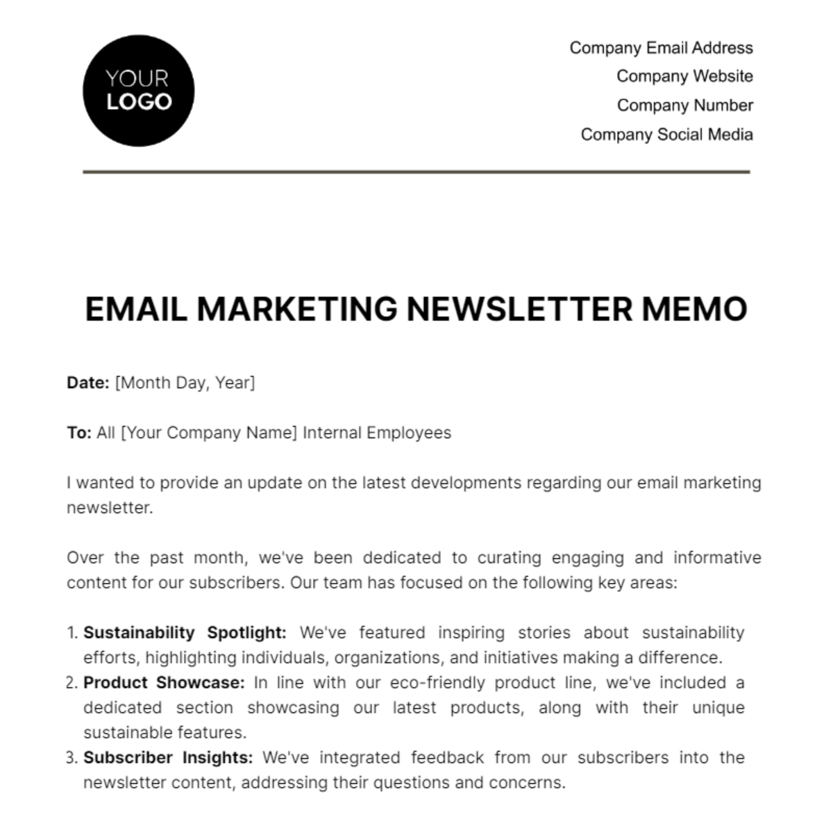 Email Marketing Newsletter Memo Template
