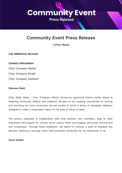 Free Community Event Press Release Template to Edit Online