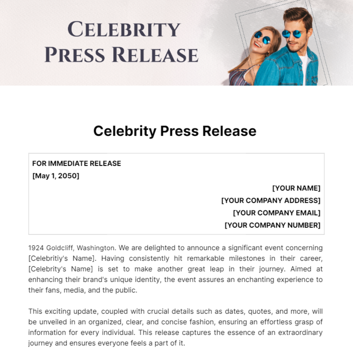 Free Celebrity Press Release Template