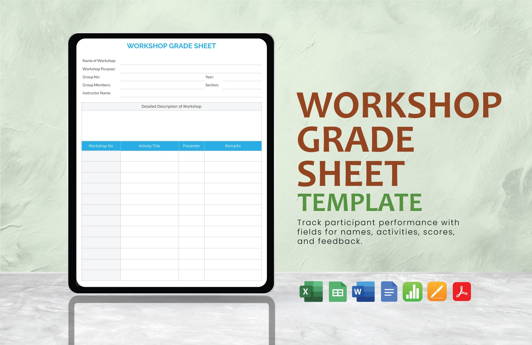 Workshop Grade Sheet Template in Apple Numbers, Word, PDF, Apple Pages, Excel, Google Docs, Google Sheets - Download | Template.net