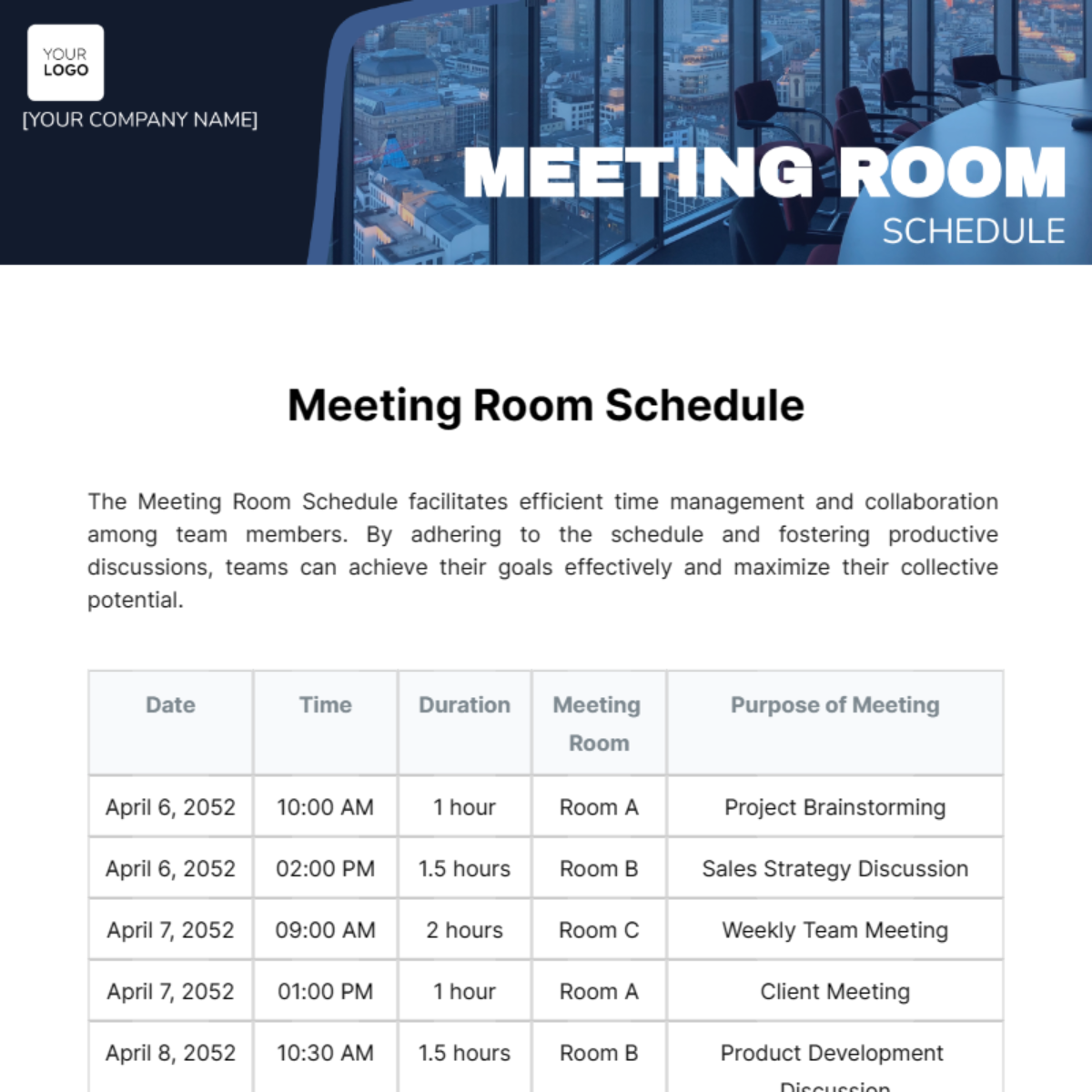 Free Meeting Room Schedule Template