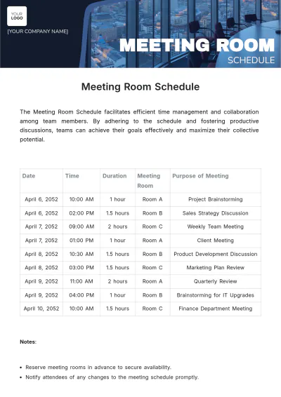 Free Meeting Room Schedule Template to Edit Online
