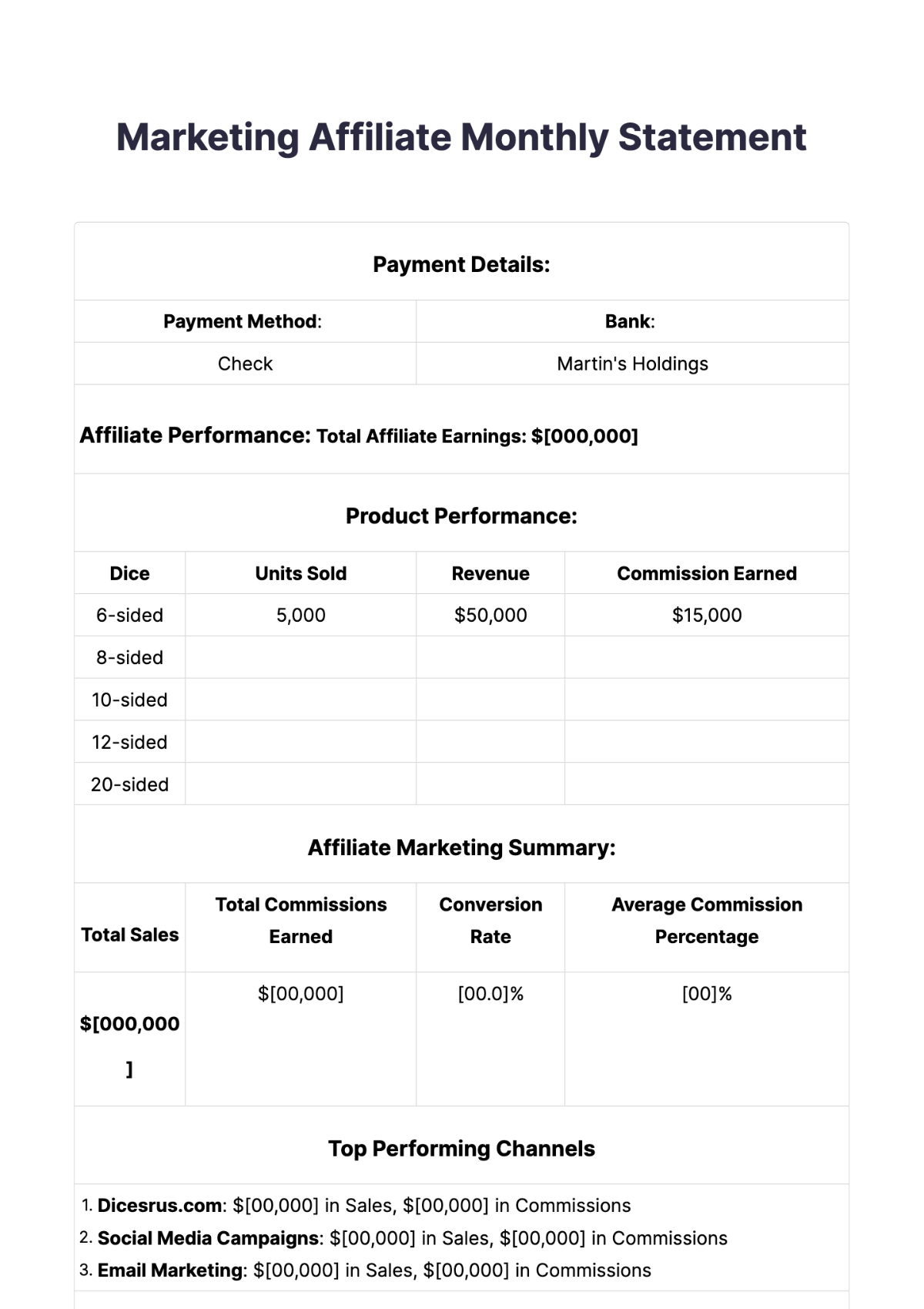 Marketing Affiliate Monthly Statement Template - Edit Online & Download