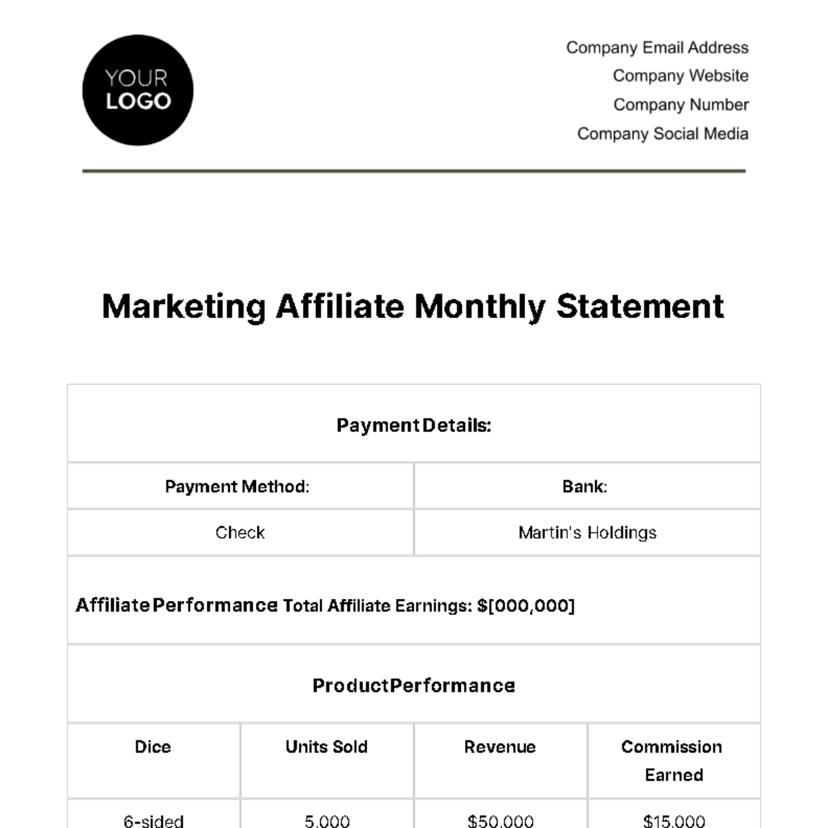 Free Marketing Affiliate Monthly Statement Template