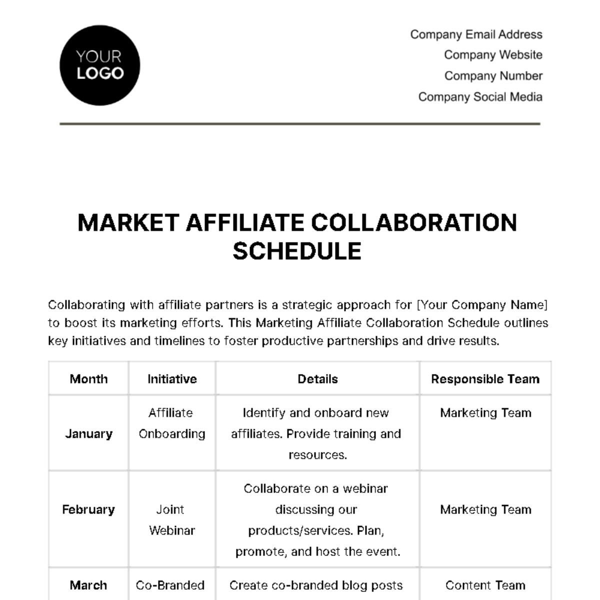Marketing Affiliate Collaboration Schedule Template