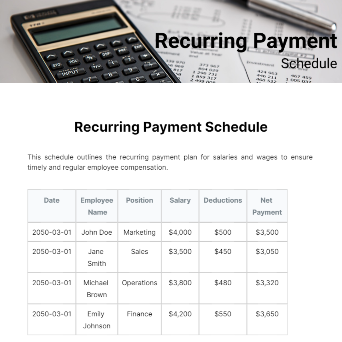 Free Recurring Payment Schedule Template