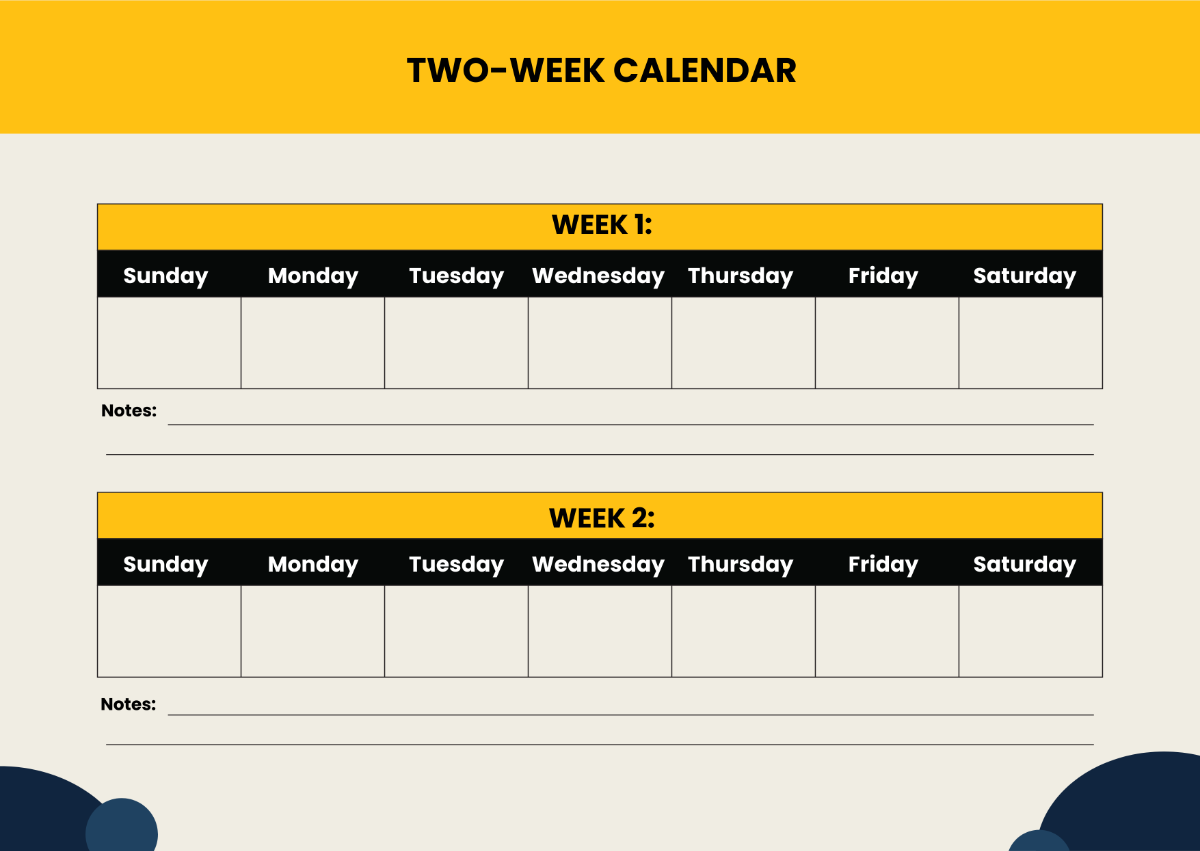 Two Week Calendar Template