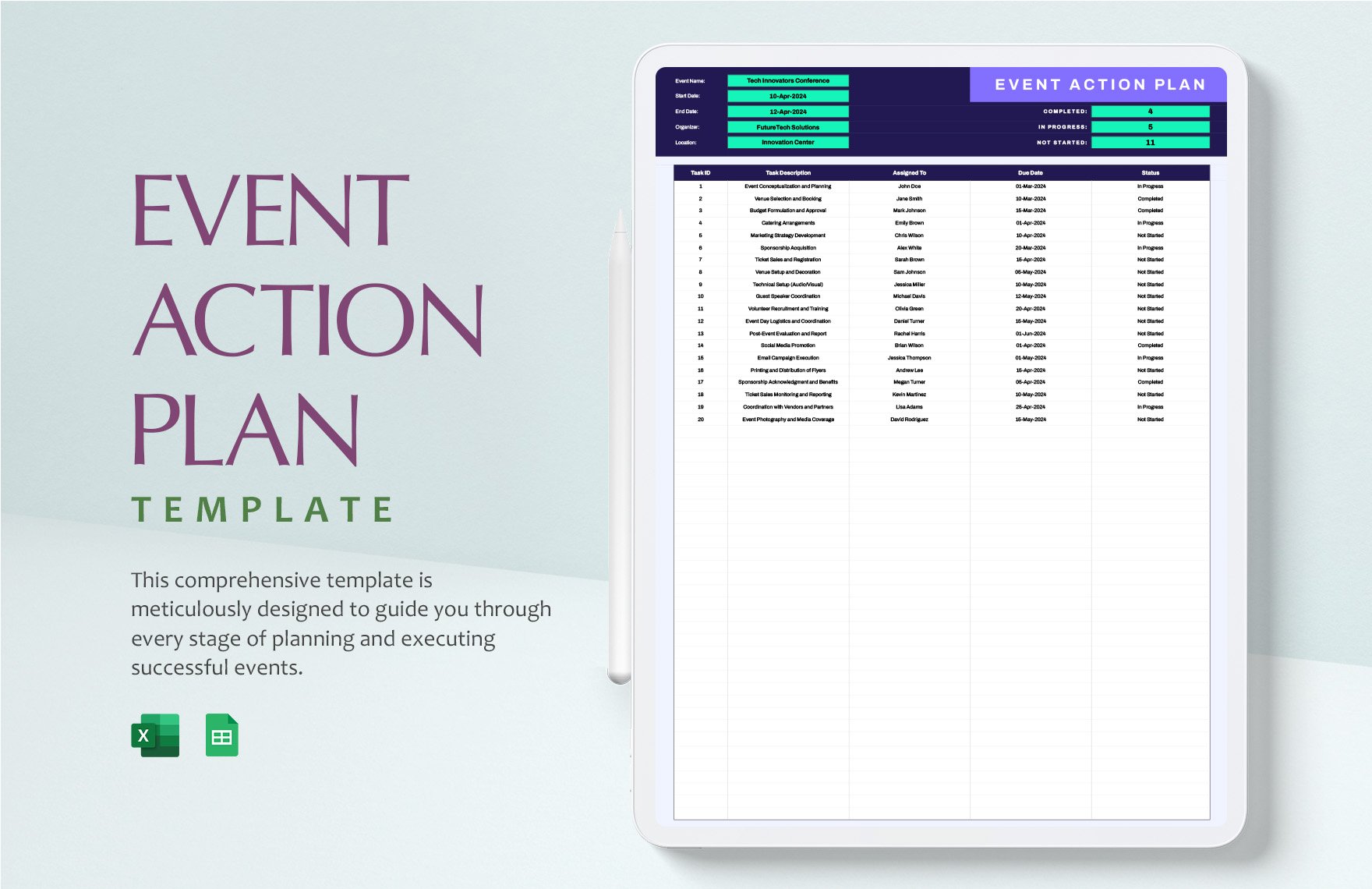 Free Event Action Plan Template in Excel, Google Sheets