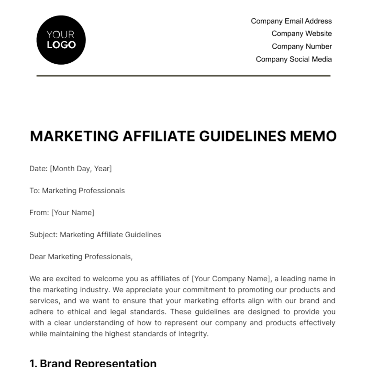Marketing Affiliate Guidelines Memo Template