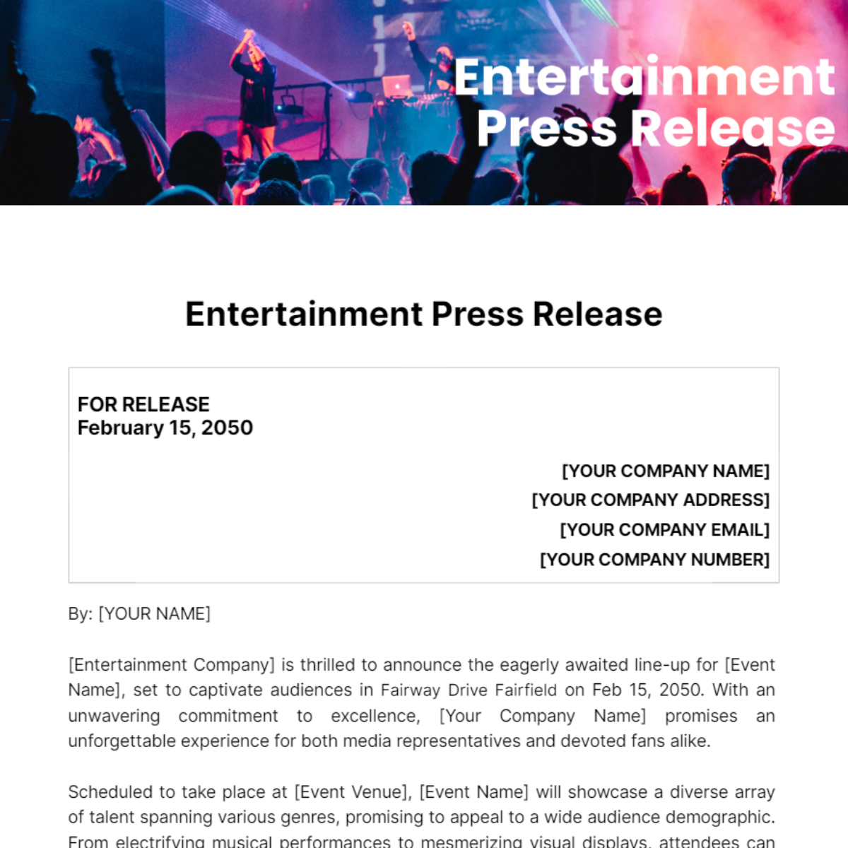 Entertainment Press Release Template