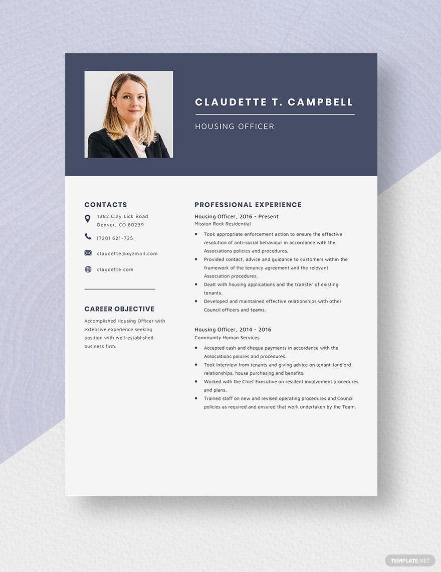 Housing Officer Resume in Word, Apple Pages