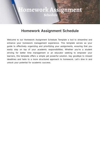 Free Homework Assignment Schedule Template to Edit Online