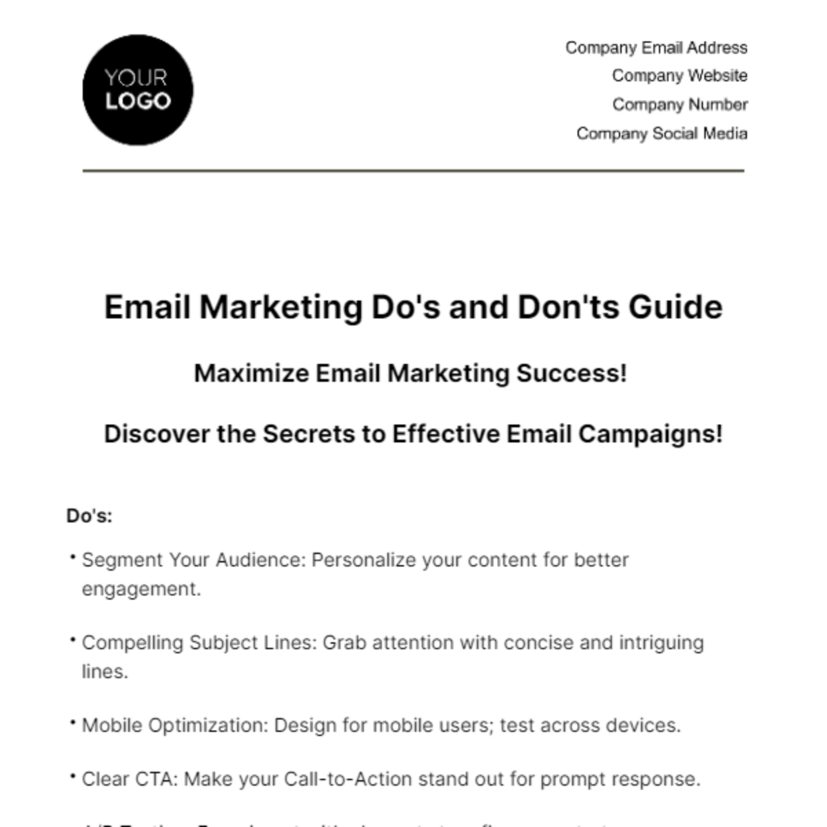 Email Marketing Do's and Don'ts Guide Template