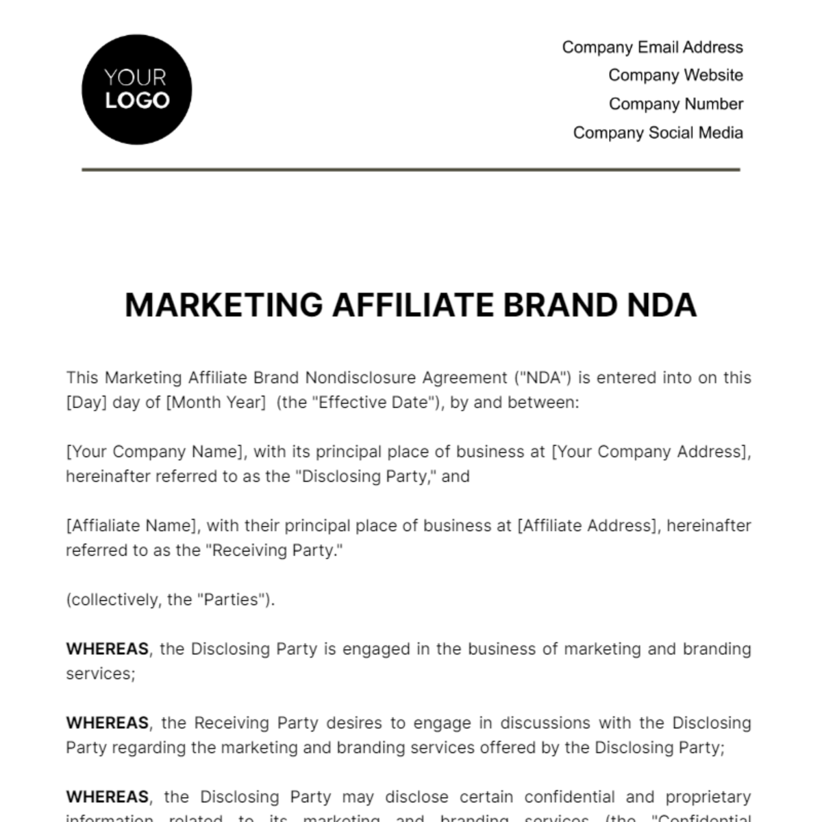 Marketing Affiliate Brand NDA Template