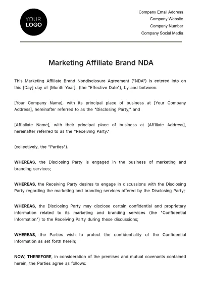 Free Marketing Affiliate Brand NDA Template to Edit Online