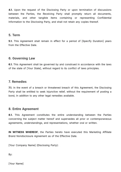 Free Marketing Affiliate Brand NDA Template to Edit Online