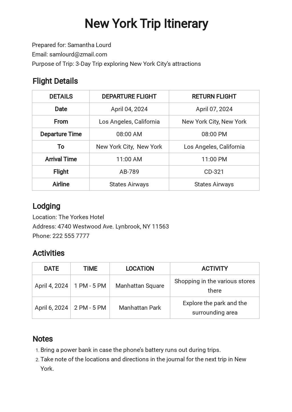 Free Simple Itinerary Templates In Google Docs Template Net