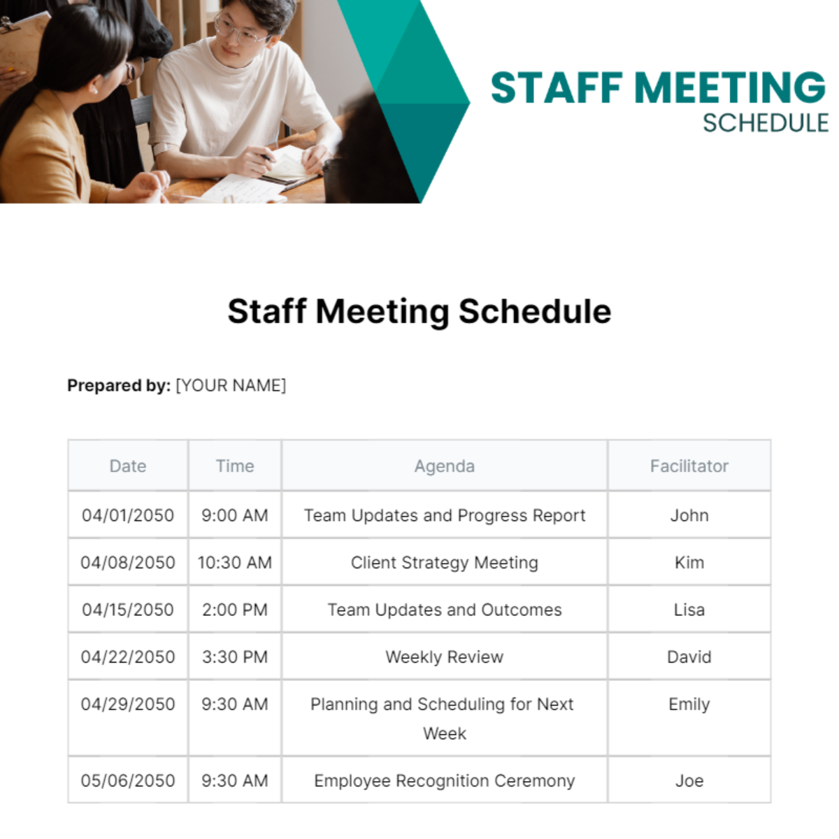 Staff Meeting Schedule Template