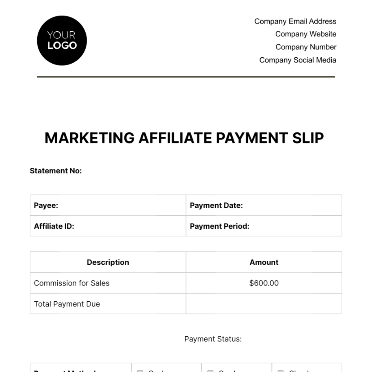 Free Marketing Affiliate Payment Slip Template