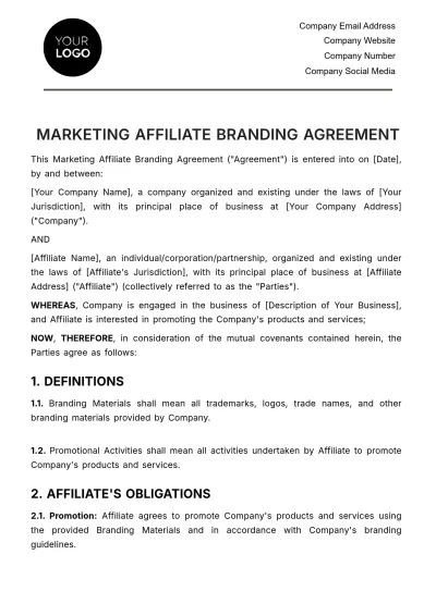 Free Marketing Affiliate Branding Agreement Template to Edit Online
