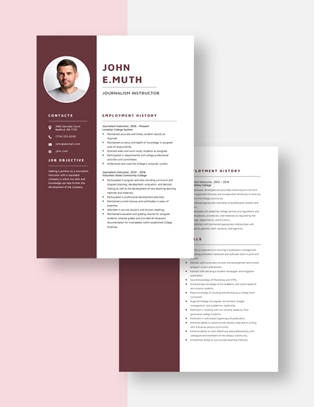 Journalism Instructor Resume Template Word Apple Pages Template