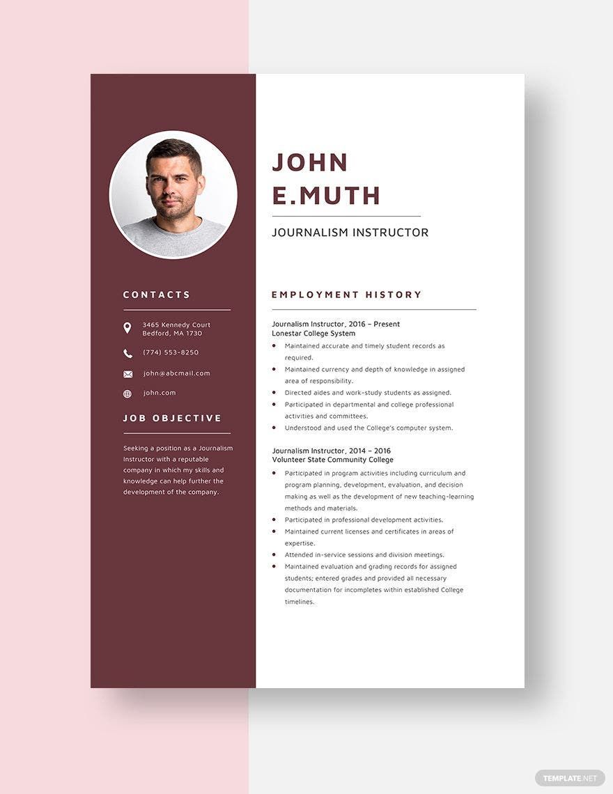 Journalism Instructor Resume in Word, Apple Pages