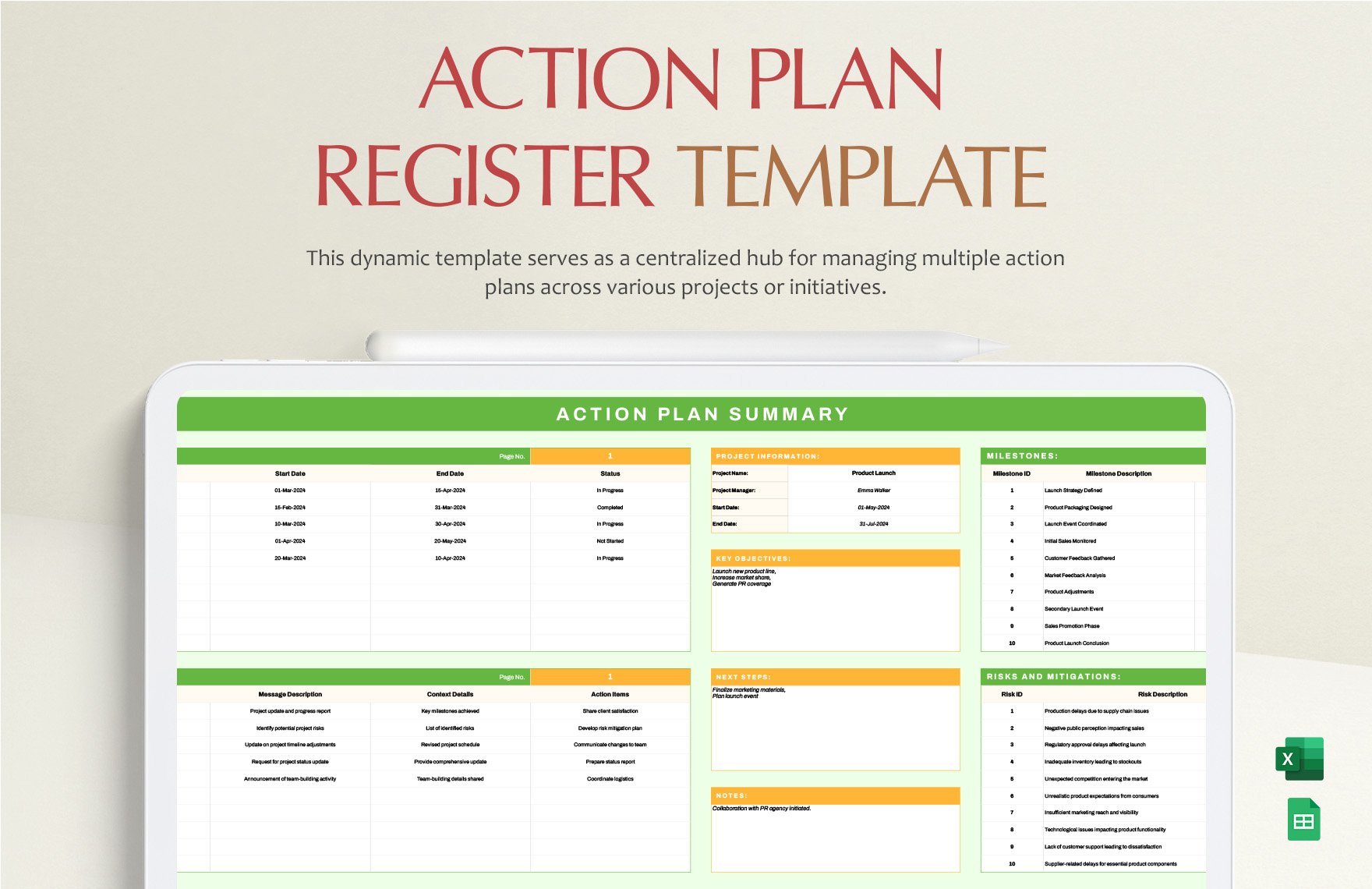 Action Plan Register Template
