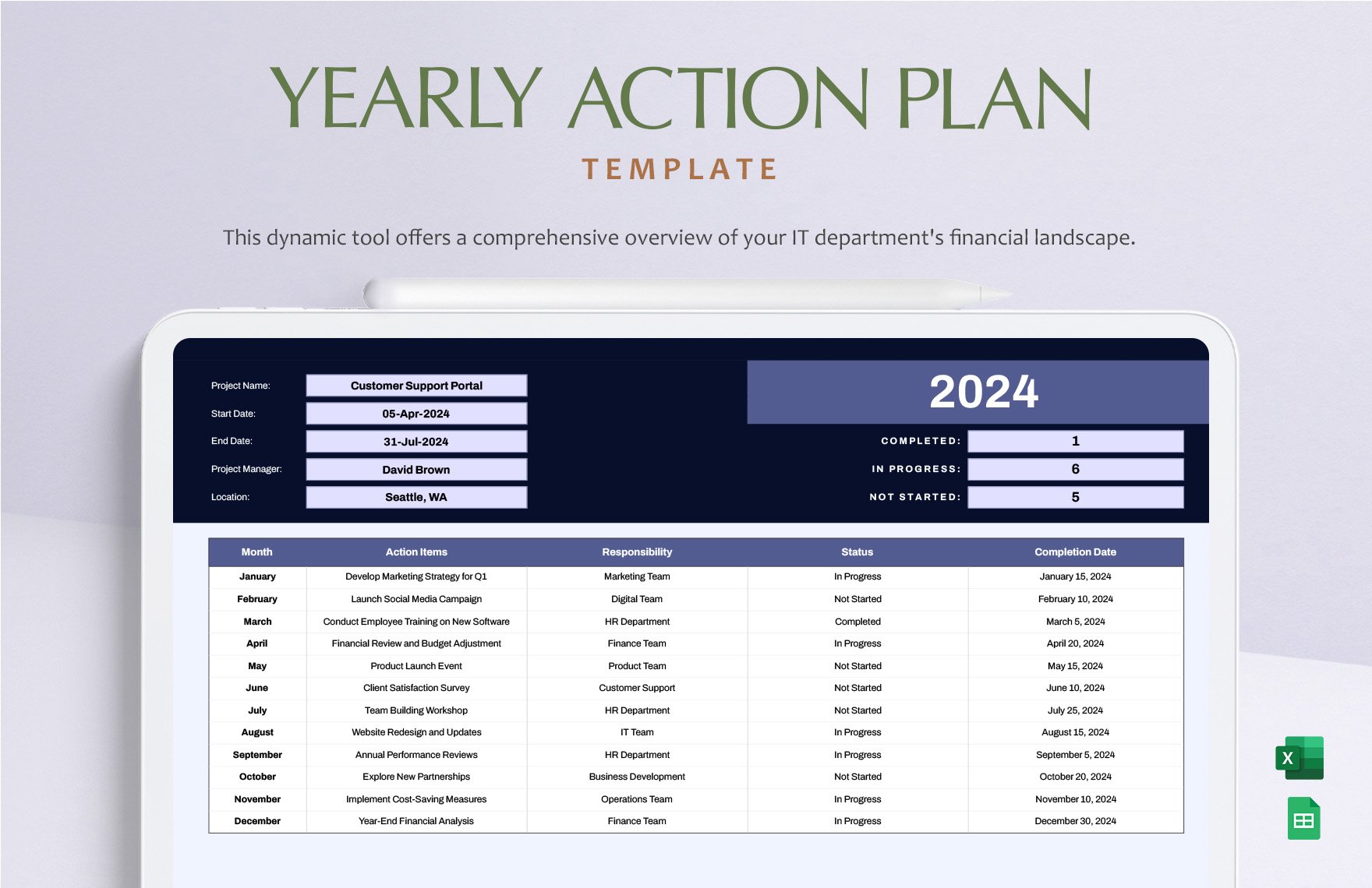 Free Yearly Action Plan Template in Excel, Google Sheets