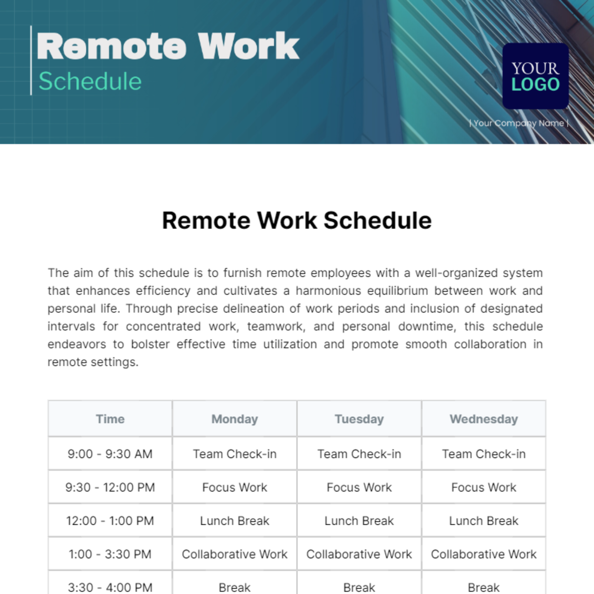 Remote Work Schedule Template