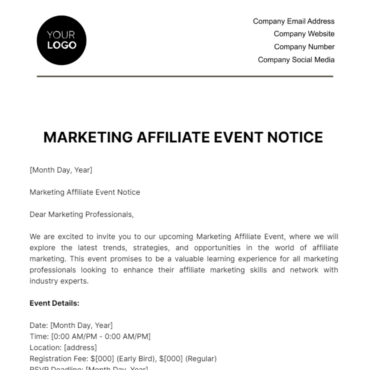 Free Marketing Affiliate Event Notice Template