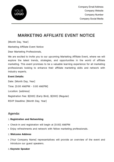 Free Marketing Affiliate Event Notice Template to Edit Online