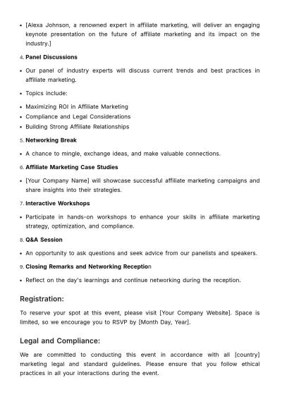 Free Marketing Affiliate Event Notice Template to Edit Online