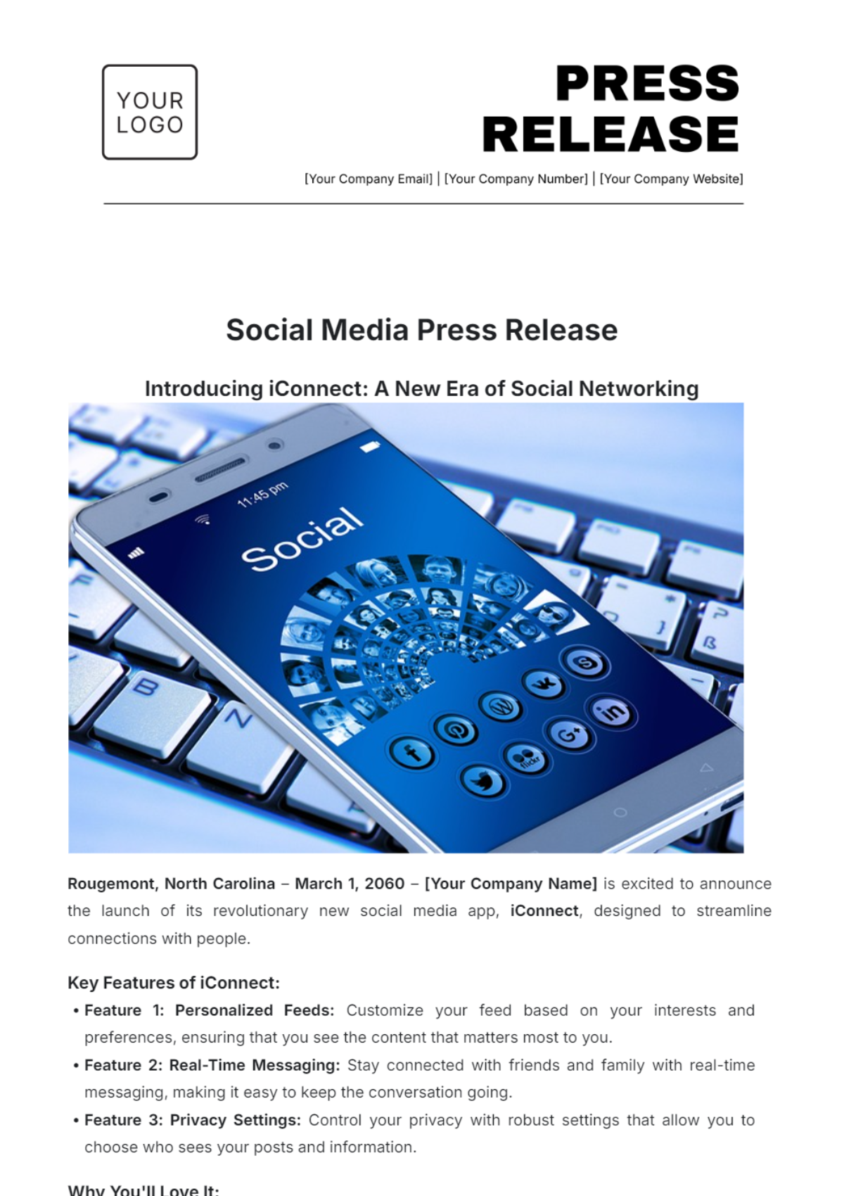 Social Media Press Release Outline Template