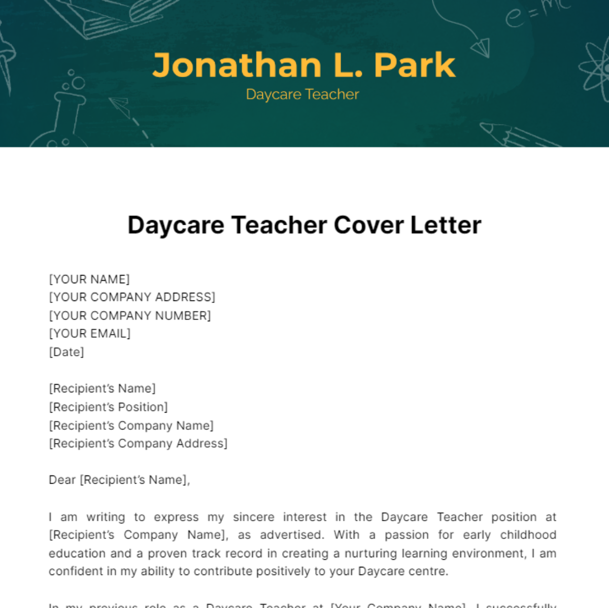 Daycare Teacher Cover Letter Template Edit Online Download Example 